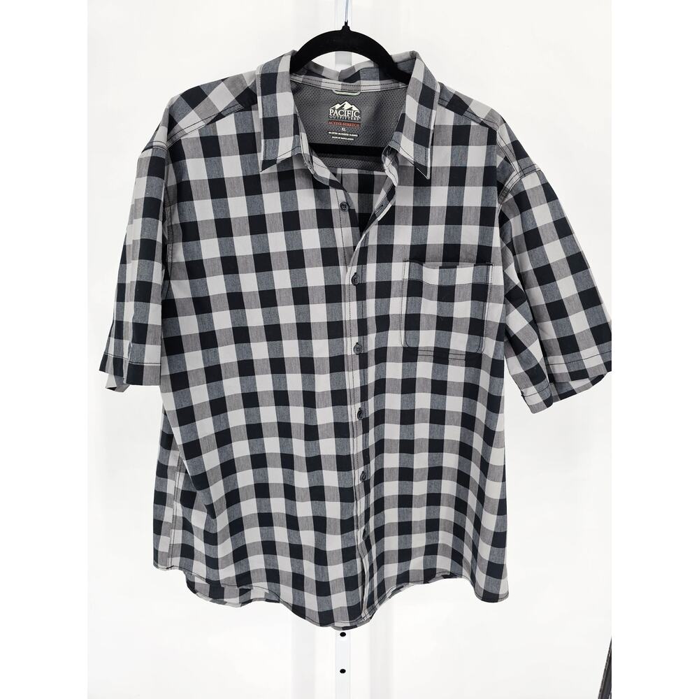 Pacific Outfitters Mens Sz XL Short Sleeve Button Up Black White Buffalo Plaid